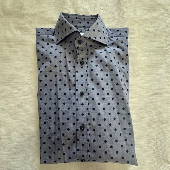 Stenstroms Sweden Stylish Blue Polka Dot Button Down Shirt 15.5 Medium - Picture 11 of 12